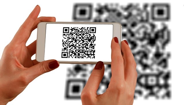 A person holding a phone displaying qr codes.