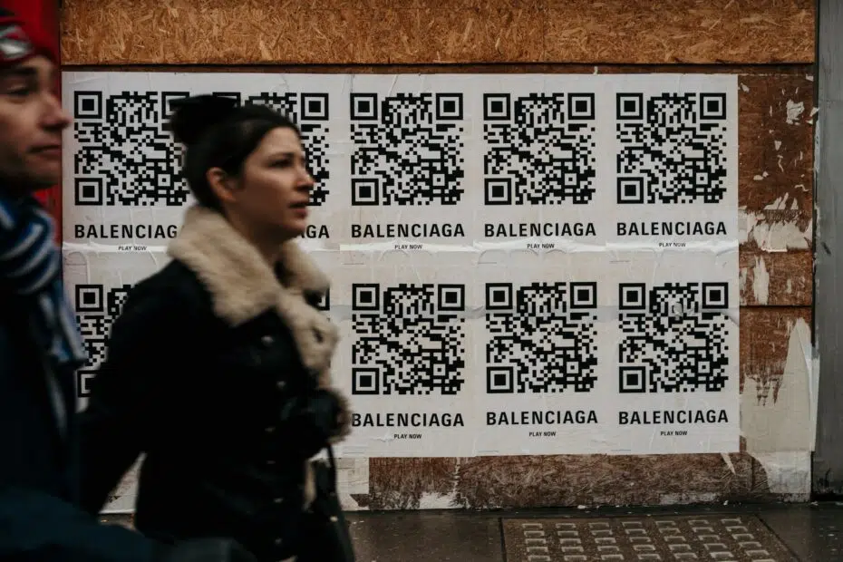 Wall with Balenciaga QR codes.