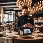 A waiter employing QR codes on a tablet for efficient food delivery and accessing restaurant menus.