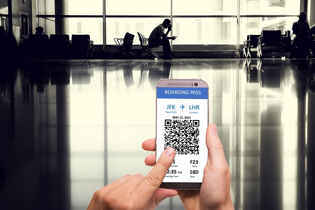 A person using a QR code on their phone for travel purposes.